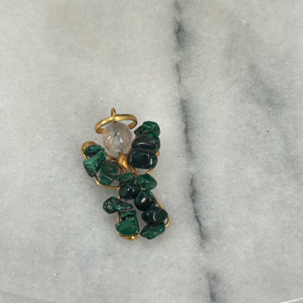 Vintage malachite chip gold wire angel